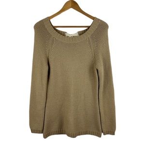 Soft Surroundings Tan Knitted Ribbon Tie Back Crew Sweater